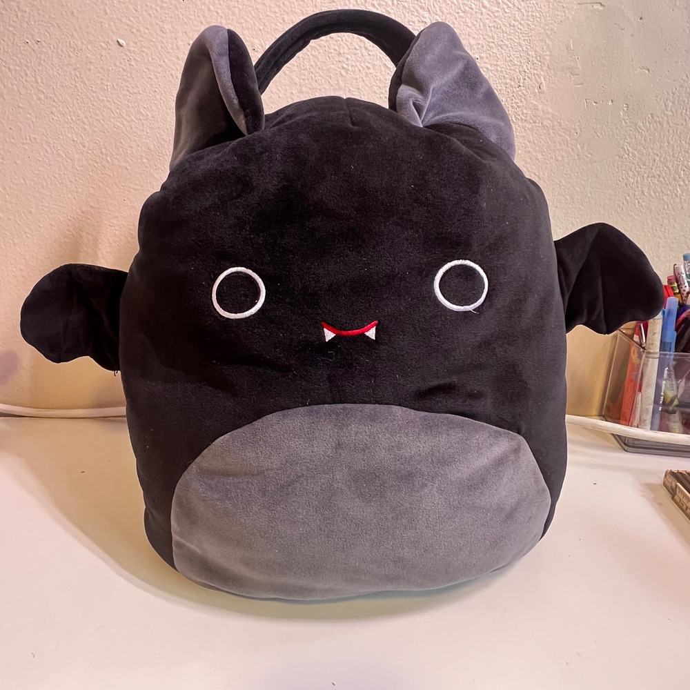 Squishmallows 12in Emily‎ the Bat Treat Pail Black Halloween Plush Bag